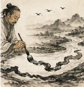 書法筆勢與山水中的墨線